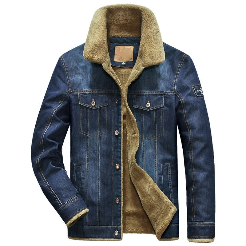 Men Winter Jean Jacket Outerwear Warm Denim Coats Wool Liner Thicker  Jackets 6XL