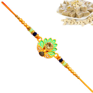 1 Rakhi - Colorful Green Rakhi With Indian Sweets