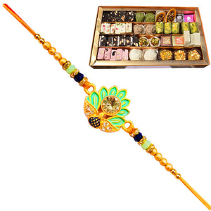 1 Rakhi - Colorful Green Rakhi With Indian Sweets