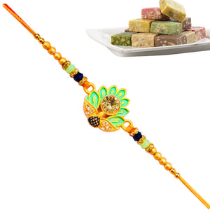 1 Rakhi - Colorful Green Rakhi With Indian Sweets