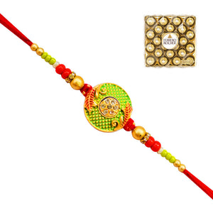 1 Rakhi - Green Round Pendant Rakhi Witth Chocolates