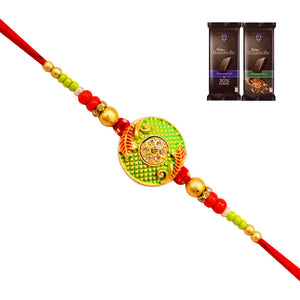 1 Rakhi - Green Round Pendant Rakhi Witth Chocolates