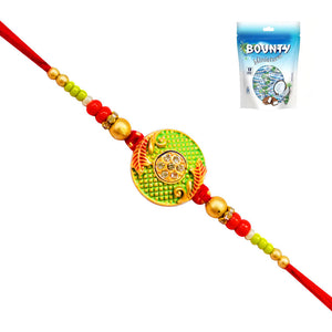 1 Rakhi - Green Round Pendant Rakhi Witth Chocolates