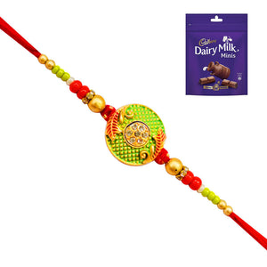 1 Rakhi - Green Round Pendant Rakhi Witth Chocolates