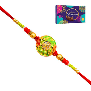 1 Rakhi - Green Round Pendant Rakhi Witth Chocolates