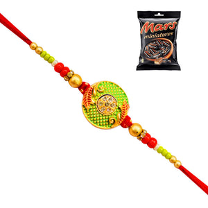 1 Rakhi - Green Round Pendant Rakhi Witth Chocolates