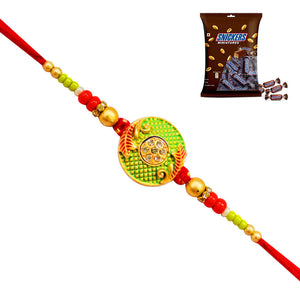 1 Rakhi - Green Round Pendant Rakhi Witth Chocolates