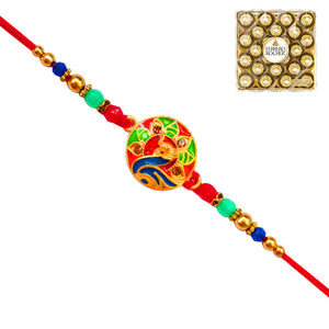 1 Rakhi - Round Pendant Colorful Rakhi With Chocolates