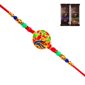 1 Rakhi - Round Pendant Colorful Rakhi With Chocolates