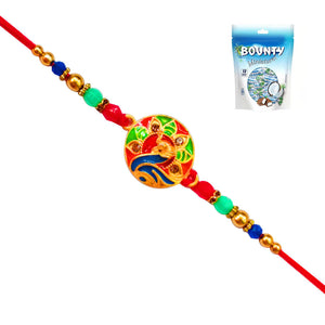 1 Rakhi - Round Pendant Colorful Rakhi With Chocolates