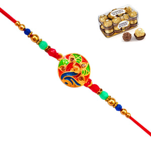 1 Rakhi - Round Pendant Colorful Rakhi With Chocolates