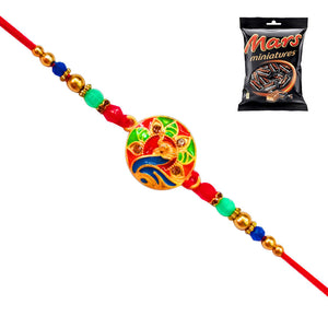 1 Rakhi - Round Pendant Colorful Rakhi With Chocolates