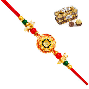 1 Rakhi - Colorful Round Pendant Rakhi With Chocolates