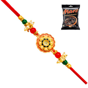 1 Rakhi - Colorful Round Pendant Rakhi With Chocolates