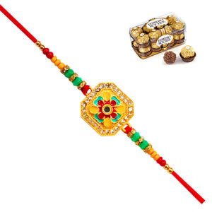 1 Rakhi - Colorful  Square Pendant Rakhi With Chocolates