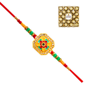 1 Rakhi - Colorful  Square Pendant Rakhi With Chocolates