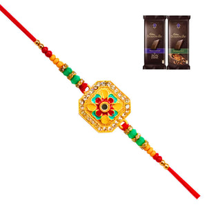 1 Rakhi - Colorful  Square Pendant Rakhi With Chocolates