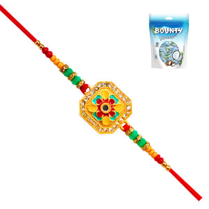 1 Rakhi - Colorful  Square Pendant Rakhi With Chocolates