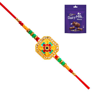 1 Rakhi - Colorful  Square Pendant Rakhi With Chocolates