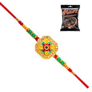 1 Rakhi - Colorful  Square Pendant Rakhi With Chocolates