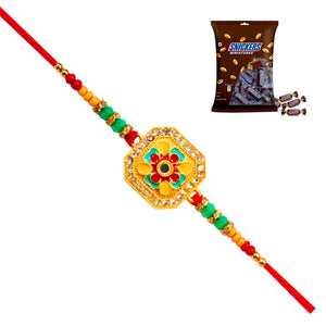 1 Rakhi - Colorful  Square Pendant Rakhi With Chocolates