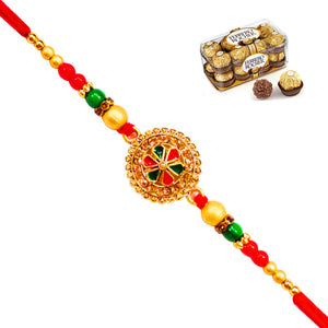 1 Rakhi - Red Round Pendant Rakhi With Chocolates