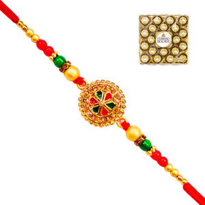 1 Rakhi - Red Round Pendant Rakhi With Chocolates