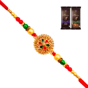 1 Rakhi - Red Round Pendant Rakhi With Chocolates