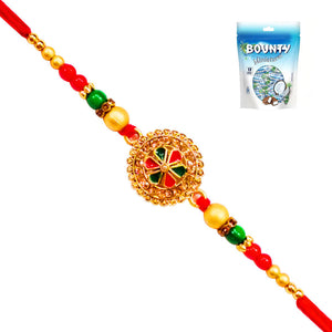 1 Rakhi - Red Round Pendant Rakhi With Chocolates