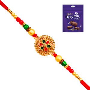 1 Rakhi - Red Round Pendant Rakhi With Chocolates