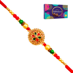 1 Rakhi - Red Round Pendant Rakhi With Chocolates