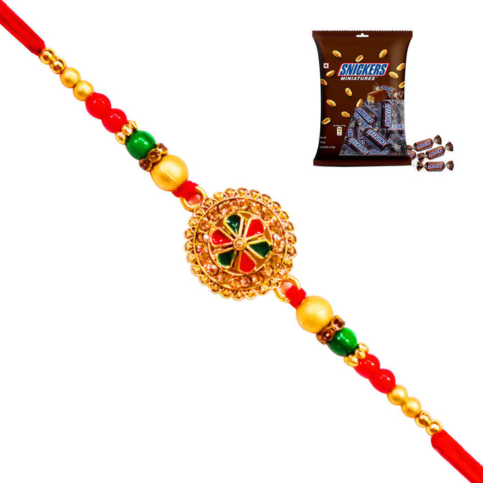 1 Rakhi - Red Round Pendant Rakhi With Chocolates