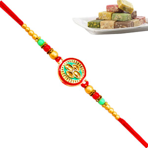 1 Rakhi - Round Pendant Rakhi With Indian Sweet