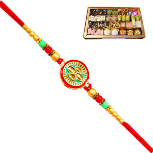 1 Rakhi - Round Pendant Rakhi With Indian Sweet