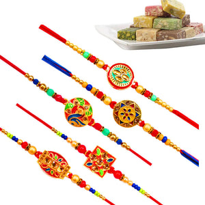 5 Rakhi - Fancy Rakhi Set With Indian Sweet