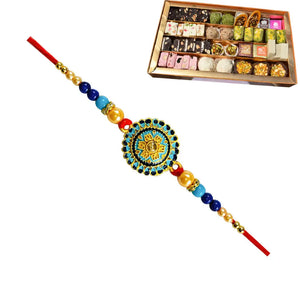 1 Rakhi - Blue Round Rakhi With Indian Sweets