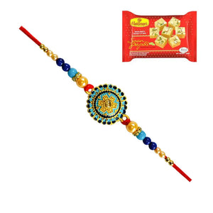 1 Rakhi - Blue Round Rakhi With Indian Sweets