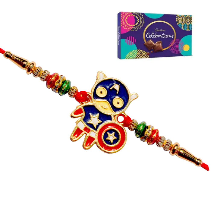 1 Rakhi - Captain America Rakhi With Chocolate Box