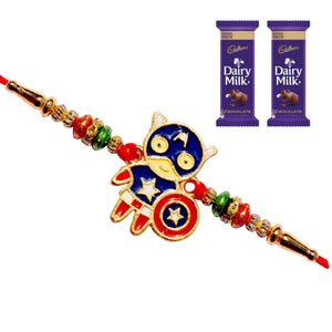 1 Rakhi - Captain America Rakhi With Chocolate Box