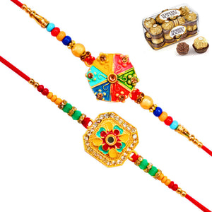 2 Rakhi - Colourful Handiccraft Rakhi Set With Chocolates