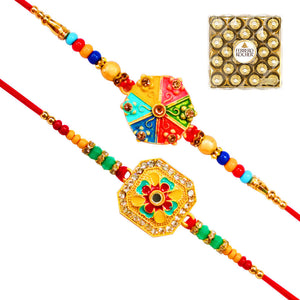 2 Rakhi - Colourful Handiccraft Rakhi Set With Chocolates