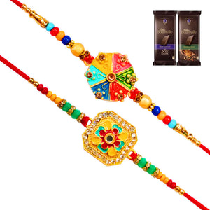 2 Rakhi - Colourful Handiccraft Rakhi Set With Chocolates