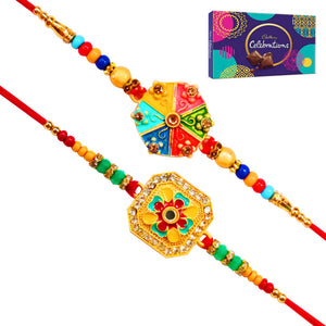 2 Rakhi - Colourful Handiccraft Rakhi Set With Chocolates