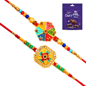 2 Rakhi - Colourful Handiccraft Rakhi Set With Chocolates