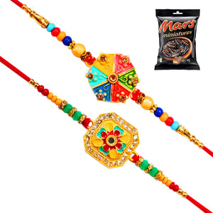 2 Rakhi - Colourful Handiccraft Rakhi Set With Chocolates