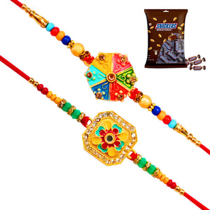 2 Rakhi - Colourful Handiccraft Rakhi Set With Chocolates