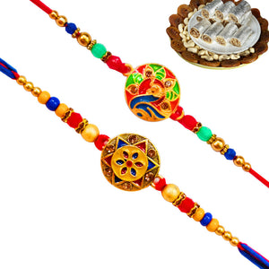 2 Rakhi - Designer Rakhi Set With Indian Sweets