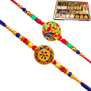 2 Rakhi - Designer Rakhi Set With Indian Sweets