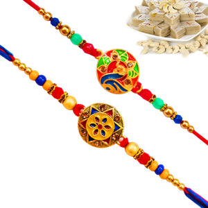 2 Rakhi - Designer Rakhi Set With Indian Sweets