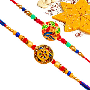 2 Rakhi - Designer Rakhi Set With Indian Sweets